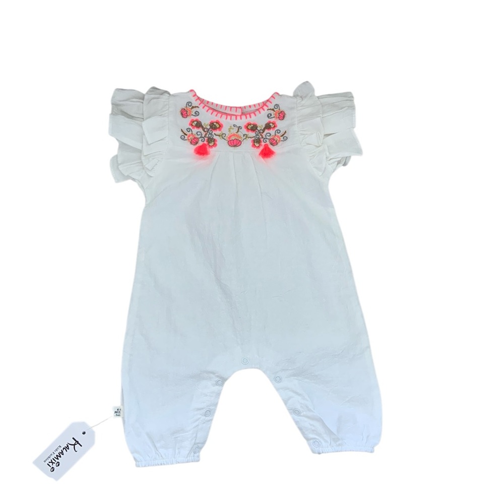 NWT White Floral Embroidered Baby Romper